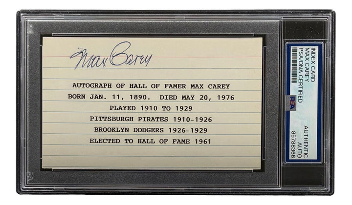 Max Carey Signed Index Card Pittsburgh Pirates PSA/DNA