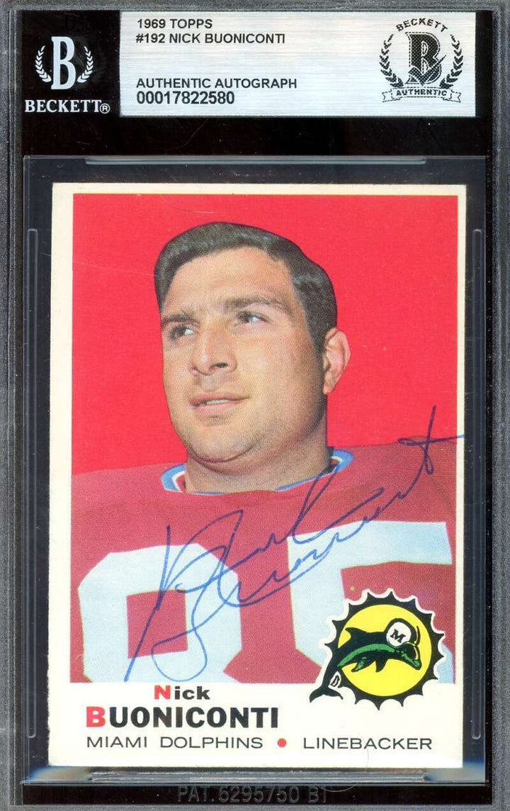 Nick Buoniconti Beckett BAS Vintage Signed 1969 Topps Autograph