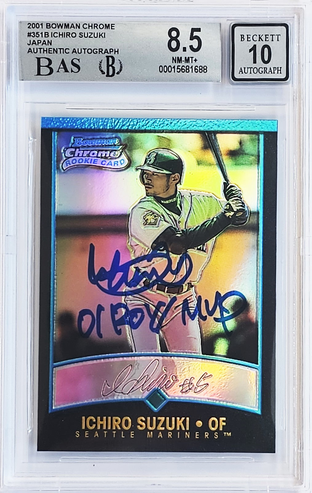 Ichiro Auto 2001 Bowman Chrome Refractor Japanese RC 351 BGS 8.5 Sig 10 ROY/MVP