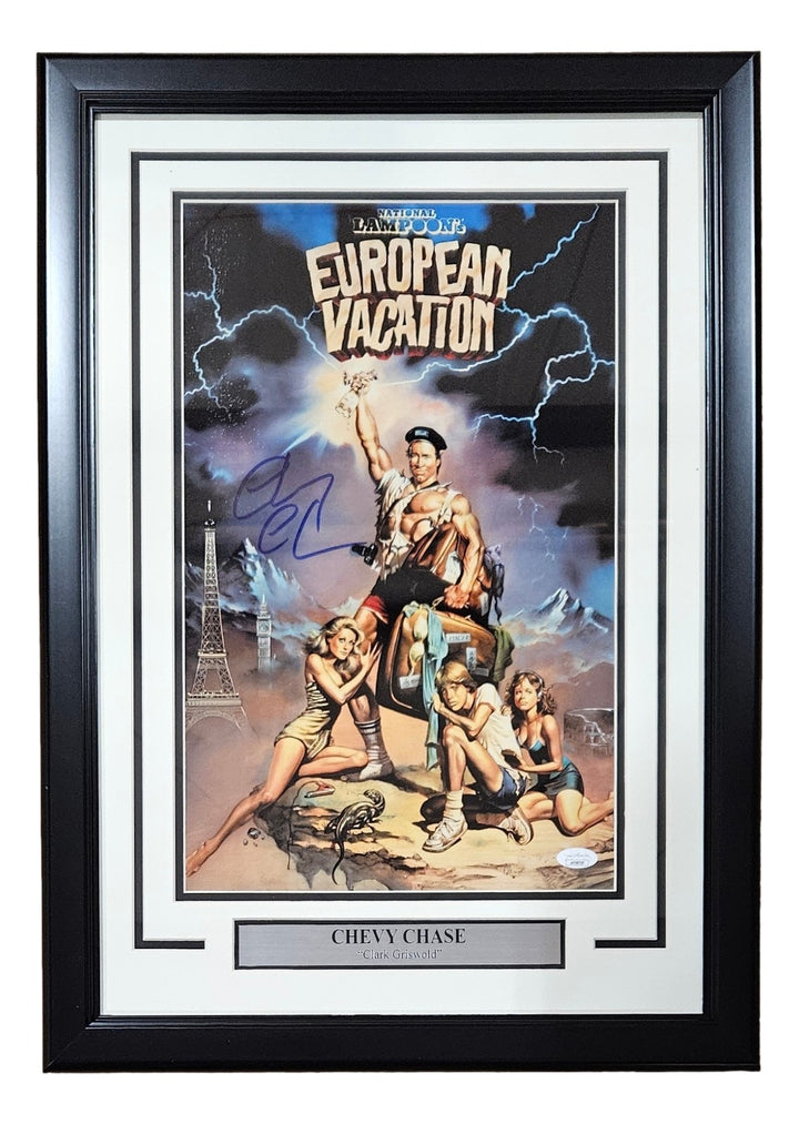 Chevy Chase Signed In Blue Framed 11x17 European Vacation Photo JSA Hologram