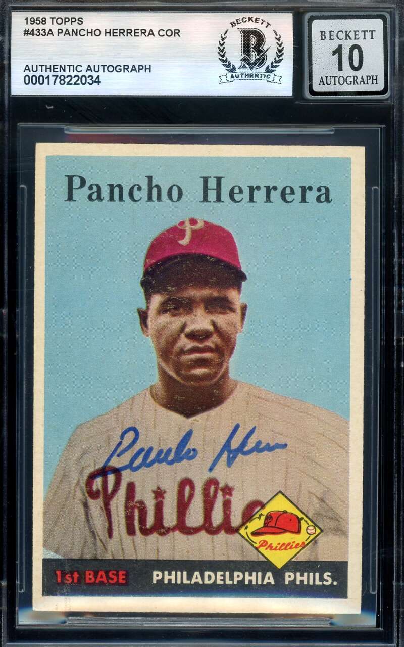 Pancho Herrera Gem Mint 10 Beckett BAS Signed 1958 Topps Autograph