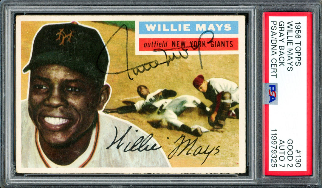 Willie Mays Signed 1956 Topps Card 130 Giants PSA 2 Auto 7 PSA/DNA #119979325