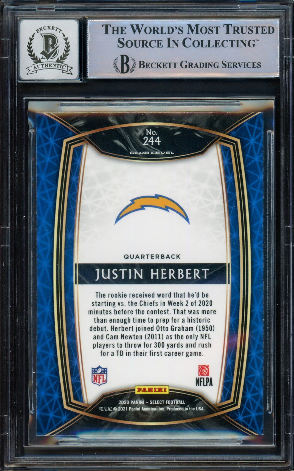 Justin Herbert Signed 2020 Select RC 244 Chargers BGS 9 Auto GM 10 Beckett