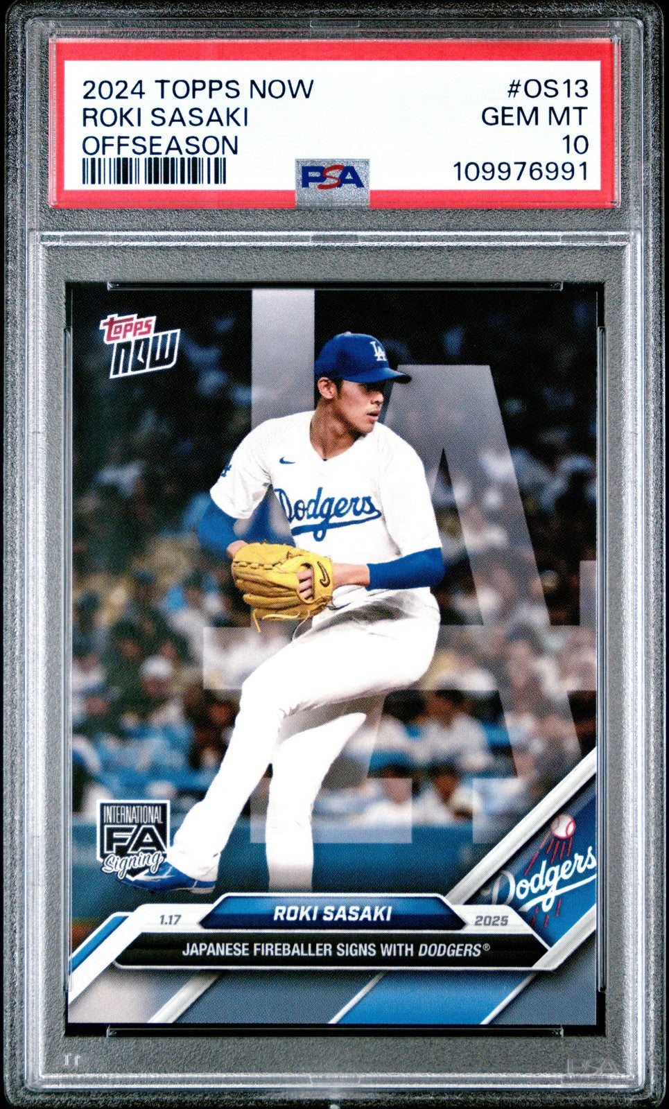 Graded 2024 Topps Now Roki Sasaki #OS13 Offseason Rookie RC Card PSA 10