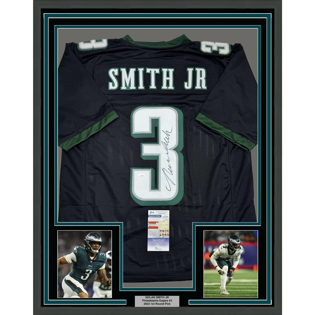 Framed Signed Nolan Smith Jr 35x39 Philadelphia Black Jersey JSA COA
