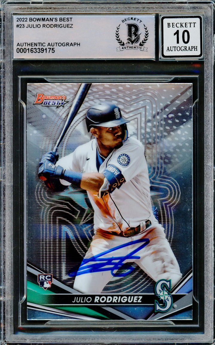 Julio Rodriguez Signed 2022 Bowman's Best RC #23 Mariners Auto GM 10 Beckett