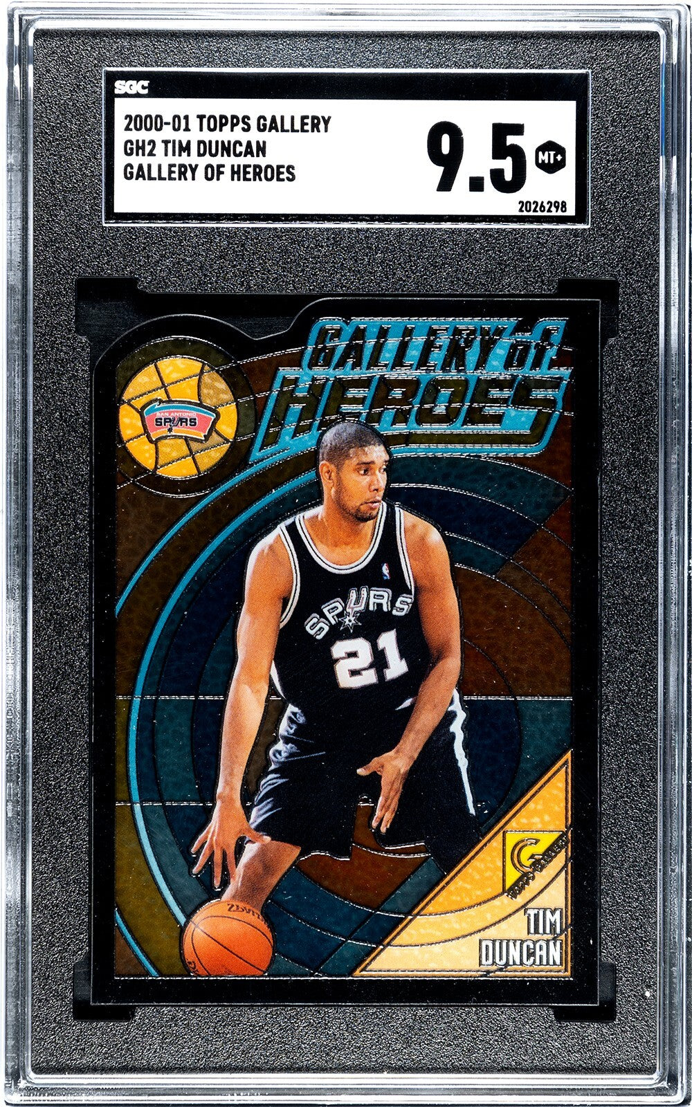 Tim Duncan 2000-01 Topps Gallery of Heroes Die-Cut Card #GH2- SGC Graded 9.5 MT+