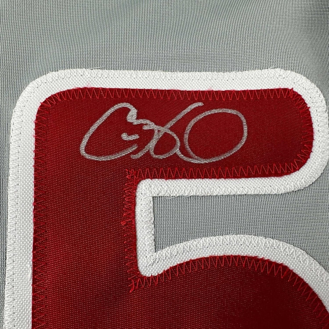 Framed Autographed/Signed Cole Hamels 33x42 Philadelphia Grey Jersey COA