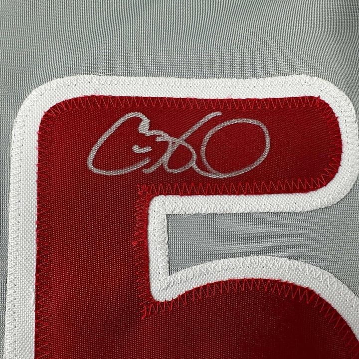 Framed Autographed/Signed Cole Hamels 33x42 Philadelphia Grey Jersey COA
