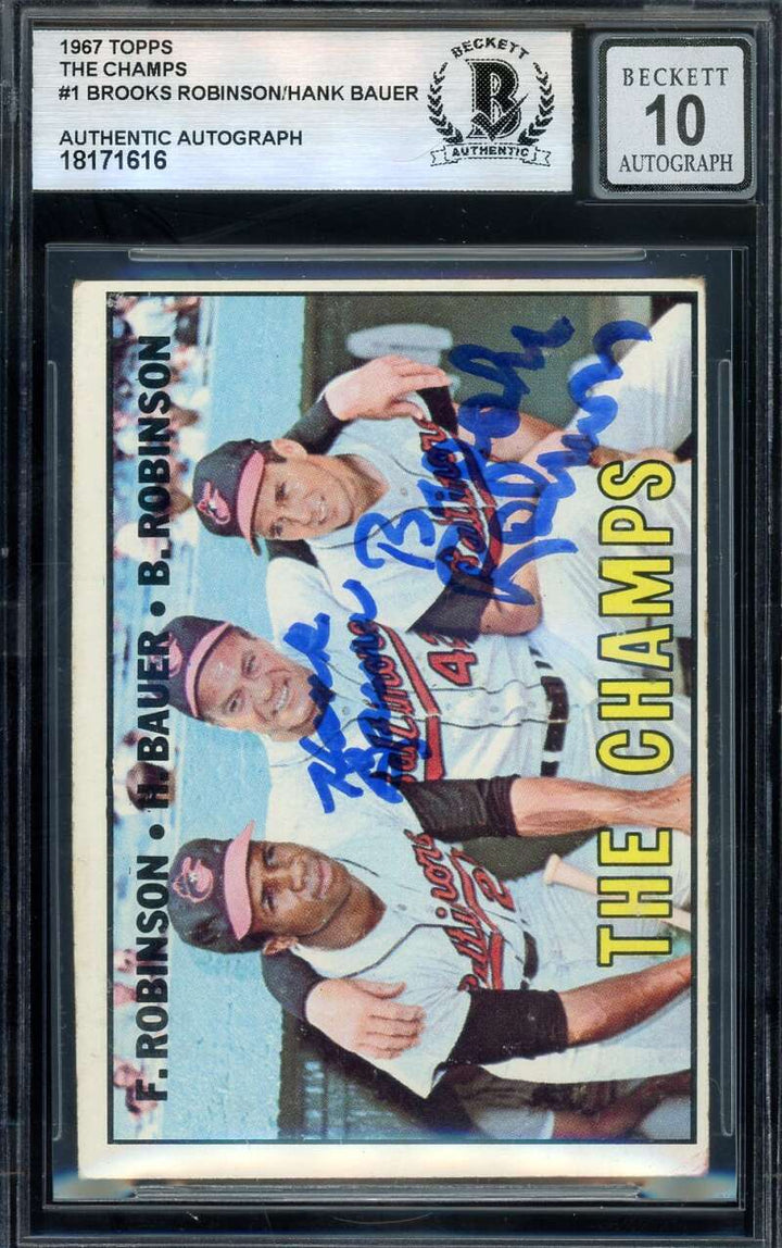 Brooks Robinson Hank Bauer Gem Mint 10 Beckett BAS Signed 1967 Topps Autograph