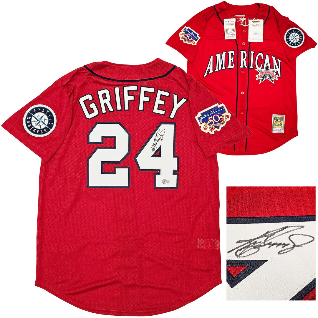 Mariners Ken Griffey Jr. Auto Red Mitchell Ness 97 AS Jersey Jackie Robinson BAS