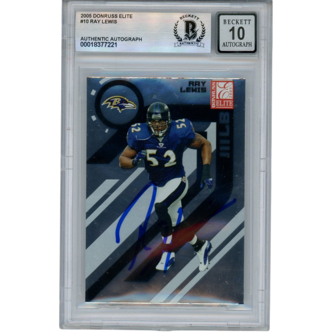 Ray Lewis Autographed 2005 Donruss Elite #10 Trading Card Beckett 53043