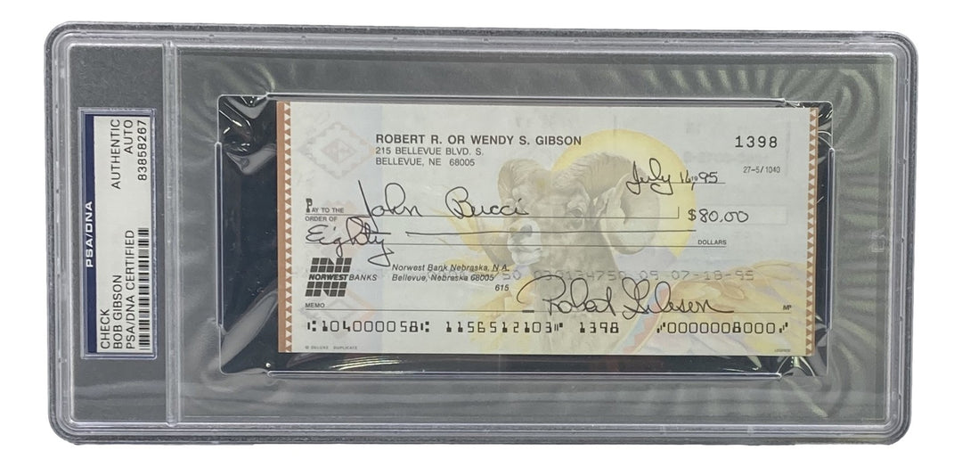 Bob Gibson St. Louis Cardinals Signed Slabbed  Bank Check #1398 PSA/DNA