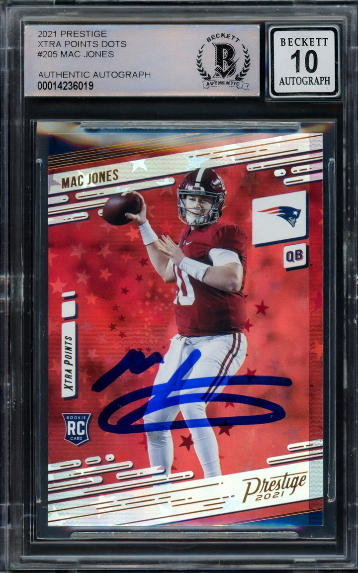 Mac Jones Signed 2021 Panini Prestige Xtra Points RC 205 Patriots Sig 10 Beckett