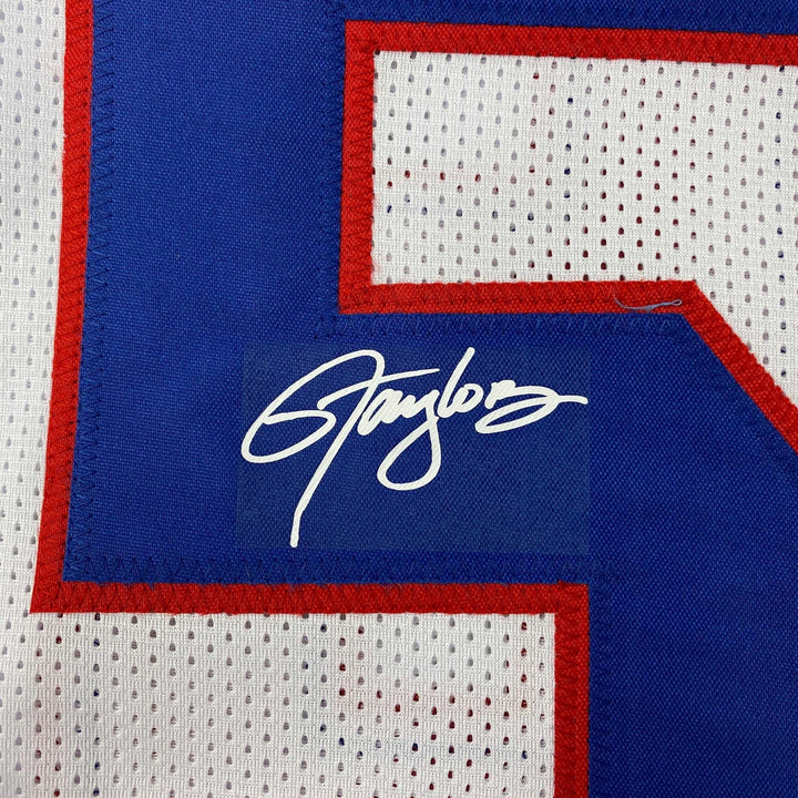 Facsimile Autographed Lawrence Taylor New York White Reprint Jersey Size Mens XL