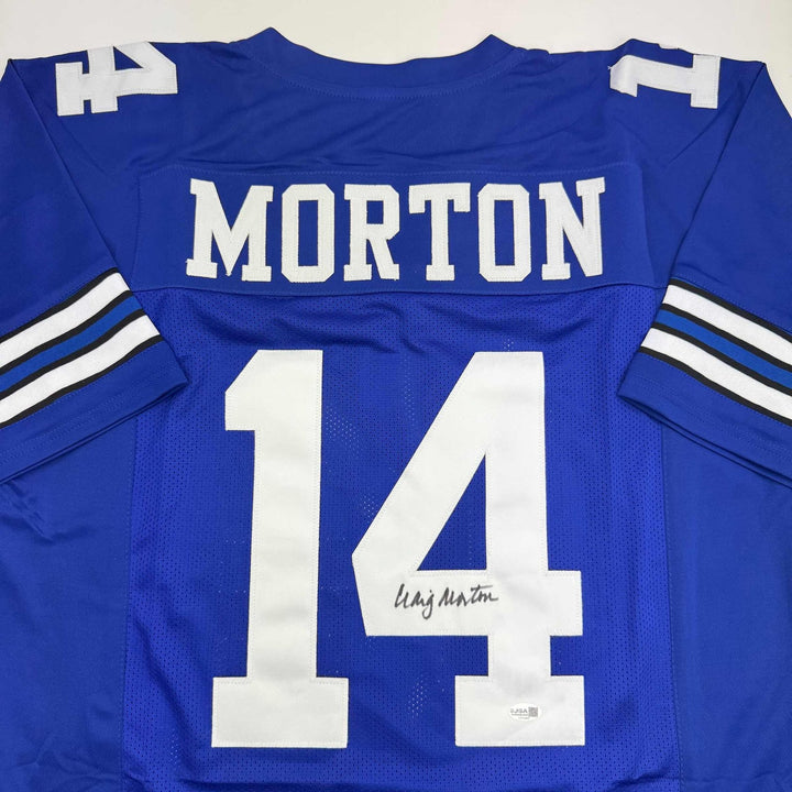 Autographed/Signed Craig Morton Dallas Blue Football Jersey JSA COA