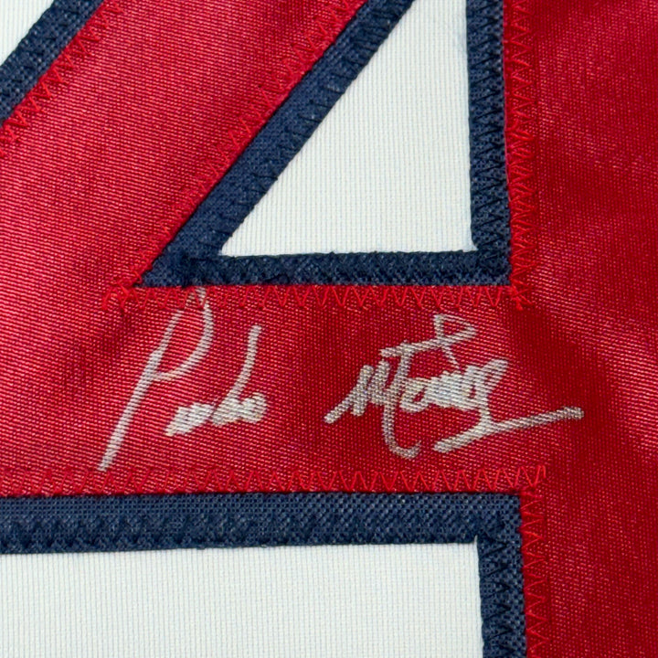 Framed Autographed/Signed Pedro Martinez 33x42 Boston White Jersey JSA COA
