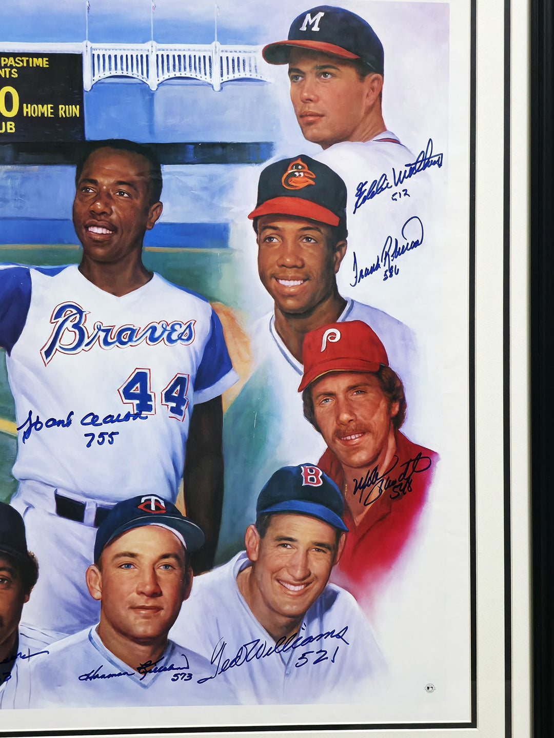 500 Home Run Club Auto Framed 28x30 Photo 11 Sigs Willie Mays Hank Aaron Beckett