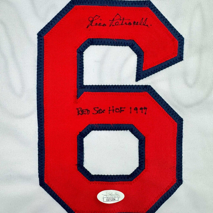 Autographed/Signed Rico Petrocelli HOF 1999 Boston White Jersey JSA COA