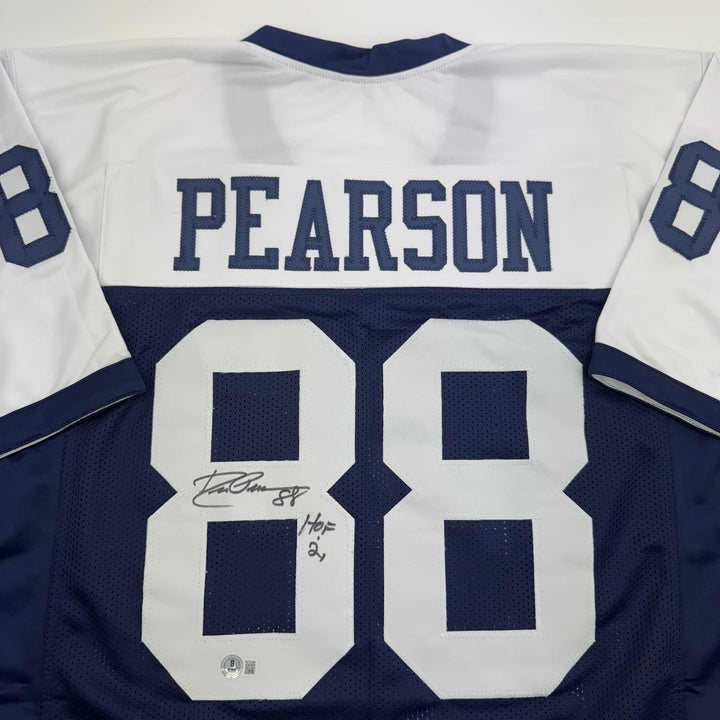 Autographed/Signed DREW PEARSON Dallas Thanksgiving Football Jersey JSA COA Auto