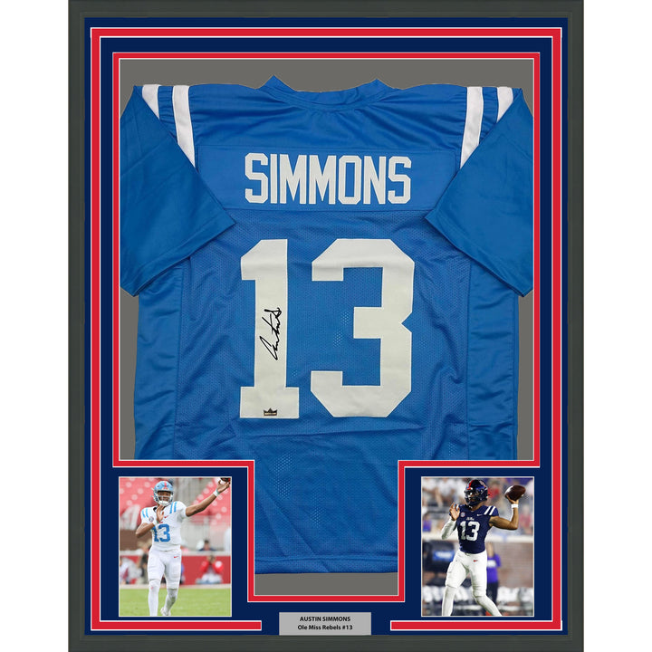 Framed Facsimile Autographed Austin Simmons 35x39 Blue Reprint Laser Auto Jersey