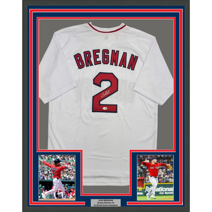 Framed Autographed/Signed Alex Bregman 35x39 Boston White Jersey JSA COA