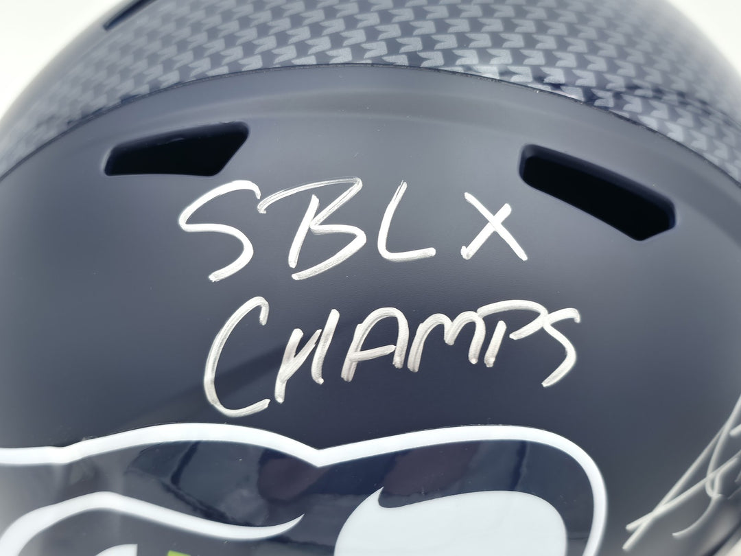 AJ Barner Auto Seahawks Blue Full Sz SB LX Champions Logo Speed Rep Helmet