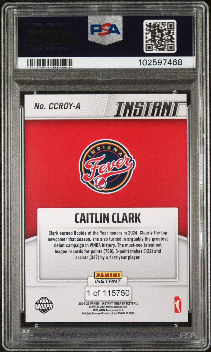 Graded 2024 Panini Instant WNBA Caitlin Clark #A Rookie of the Year Card PSA 10