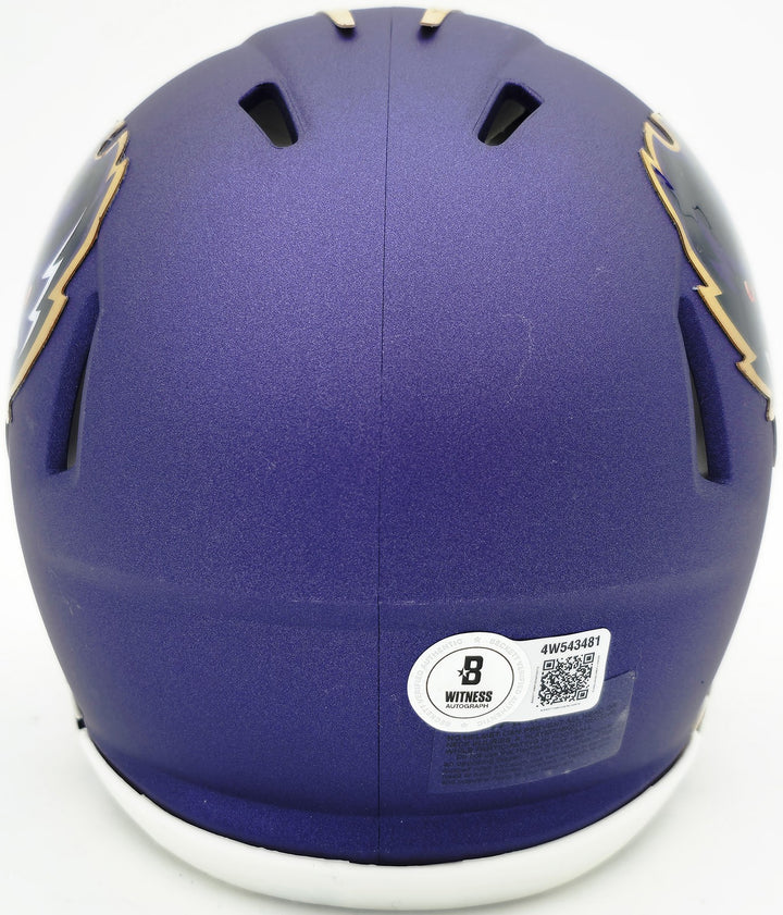 Terrell Suggs Auto Ravens 2024 Alternate Purple Speed Mini Helmet Beckett Wit