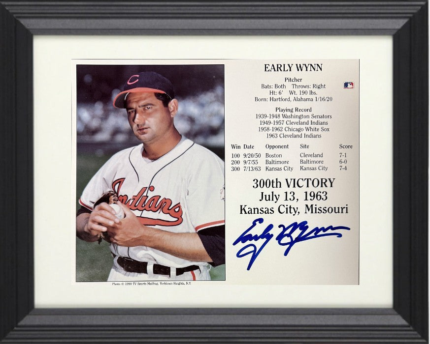 Early Wynn signed Cleveland MLB 300th Victory 8x10 Photo/Card Framed- COA/HOF