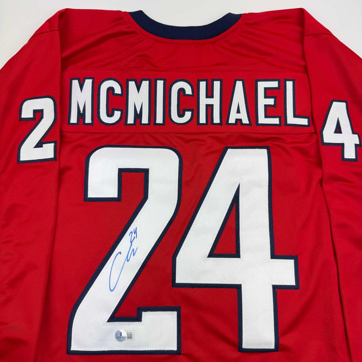 Autographed/Signed Connor McMichael Washington Red Jersey Beckett BAS COA