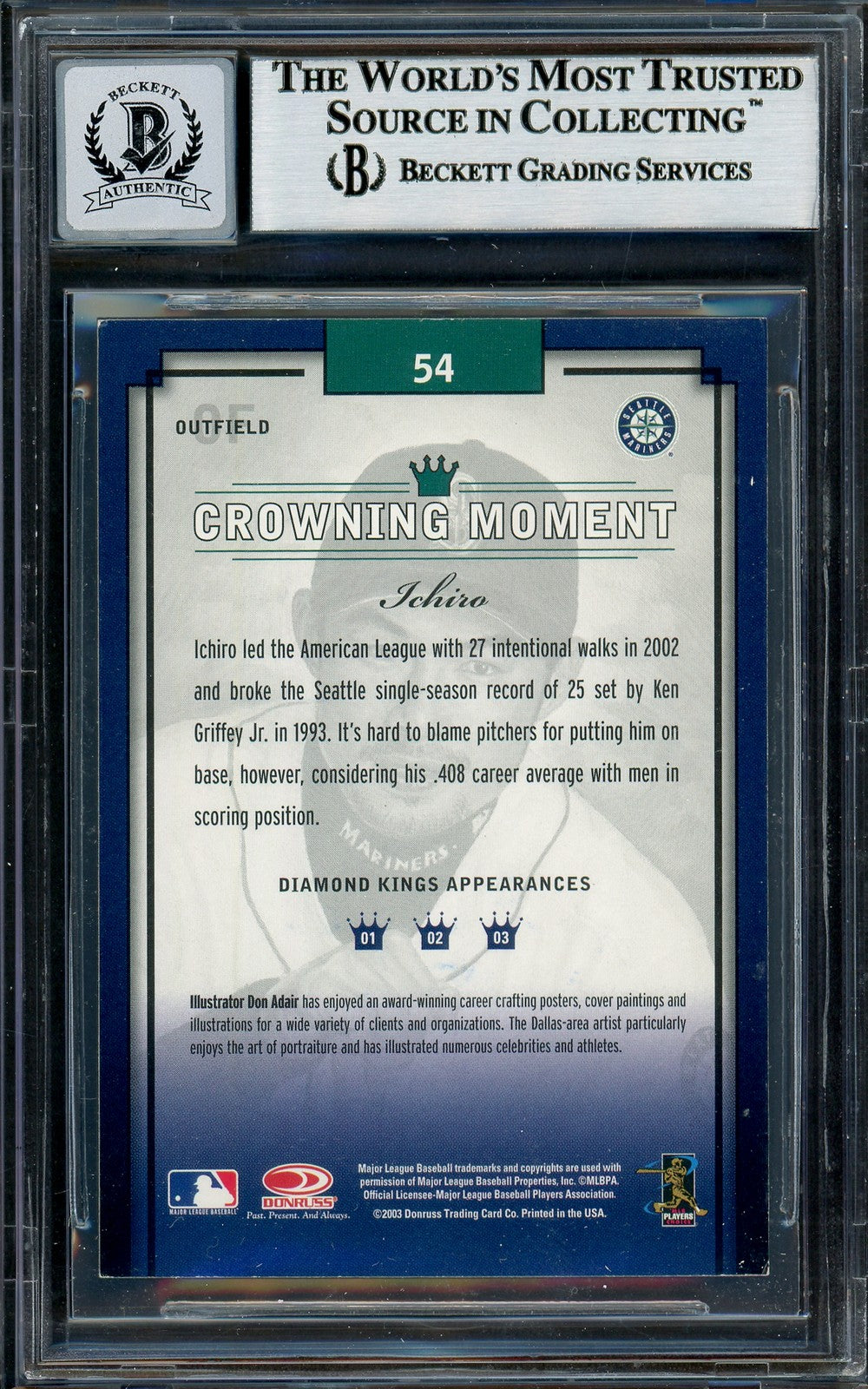 Ichiro Suzuki Auto 2003 Donruss Diamond Kings Card 54 Mariners Auto 10 Beckett