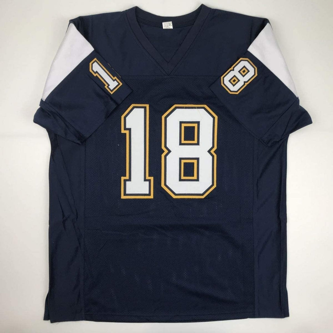 Autographed/Signed Charlie Joiner HOF 96 San Diego Dark Blue Jersey JSA COA