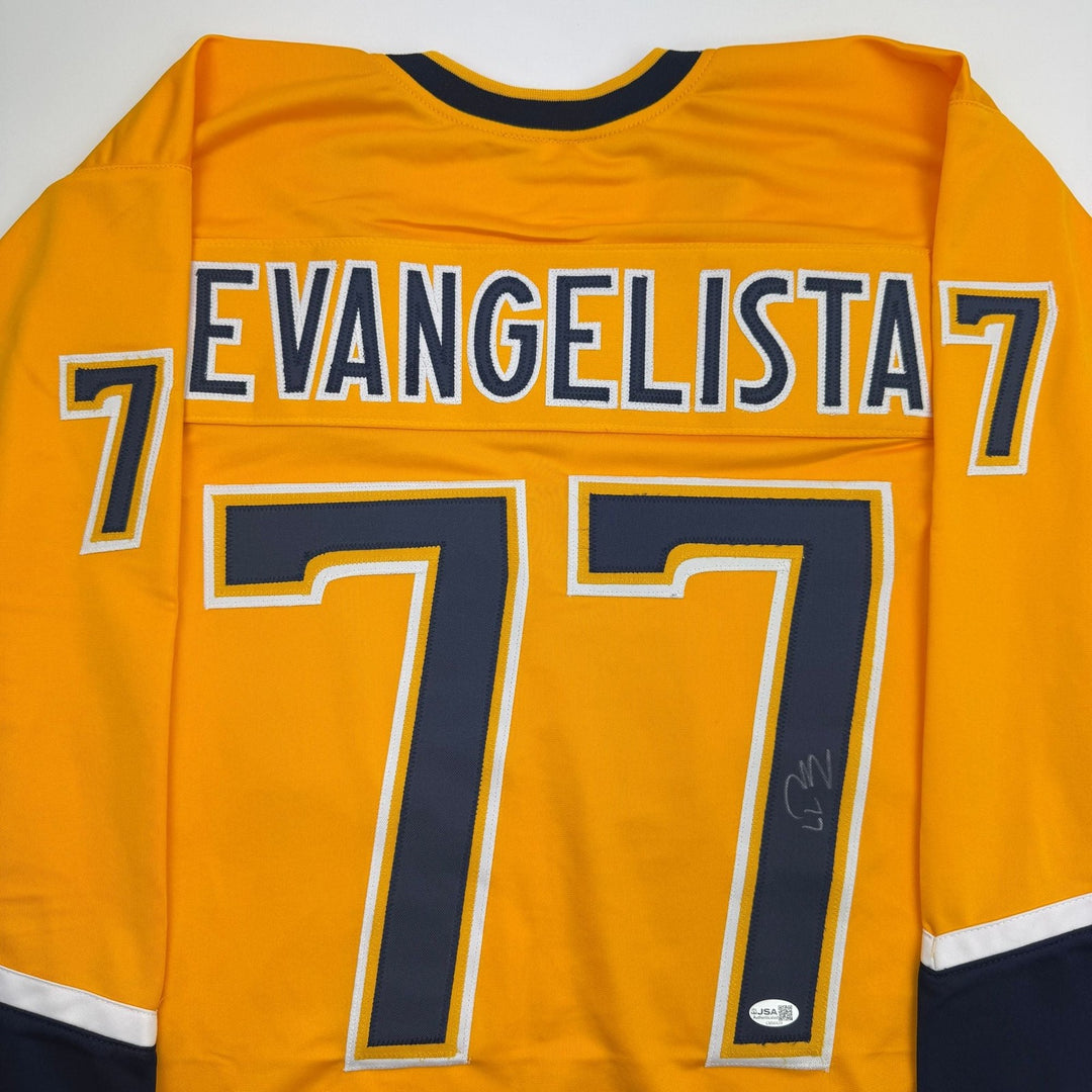 Autographed/Signed Luke Evangelista Nashville Yellow Hockey Jersey JSA COA