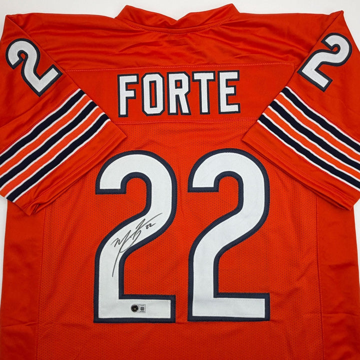Autographed/Signed Matt Forte Chicago Orange Football Jersey Beckett COA