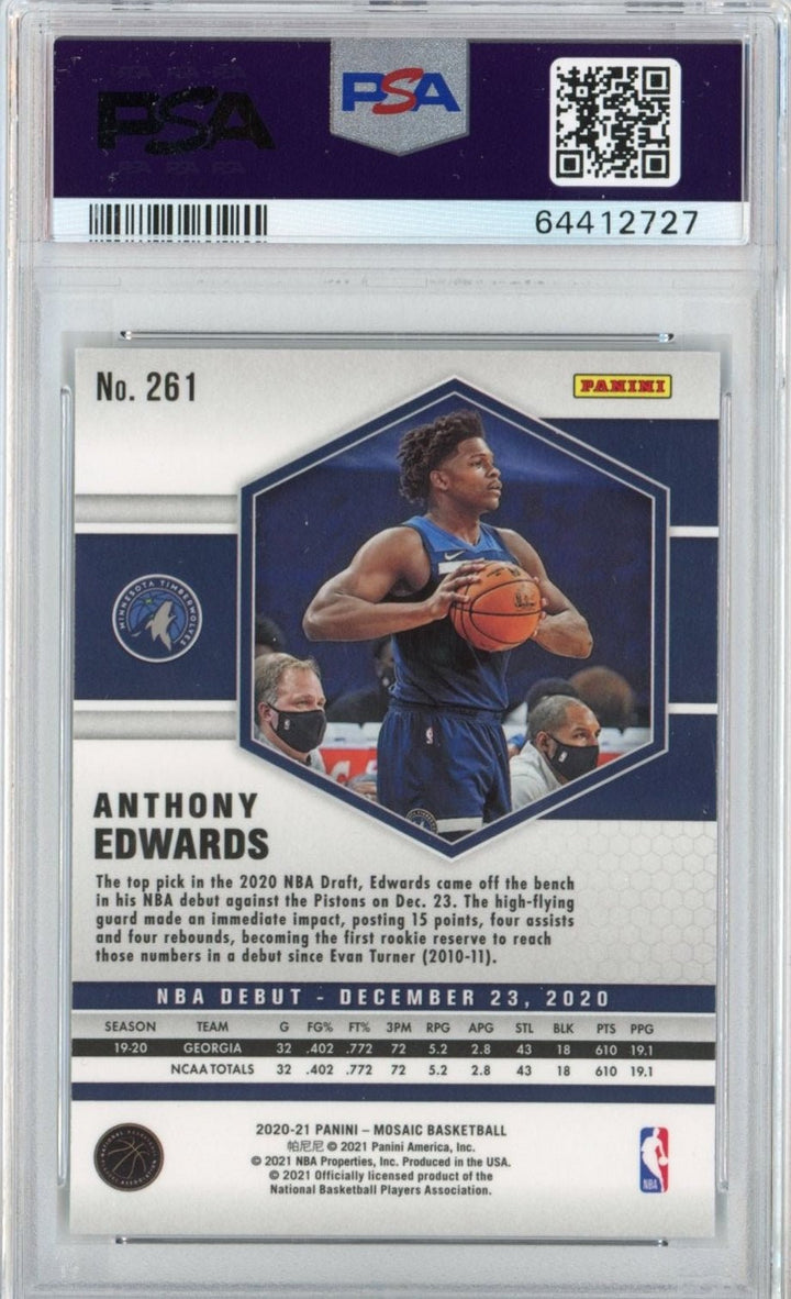 Graded 2020-21 Panini Mosaic Anthony Edwards #261 Rookie Card PSA 10