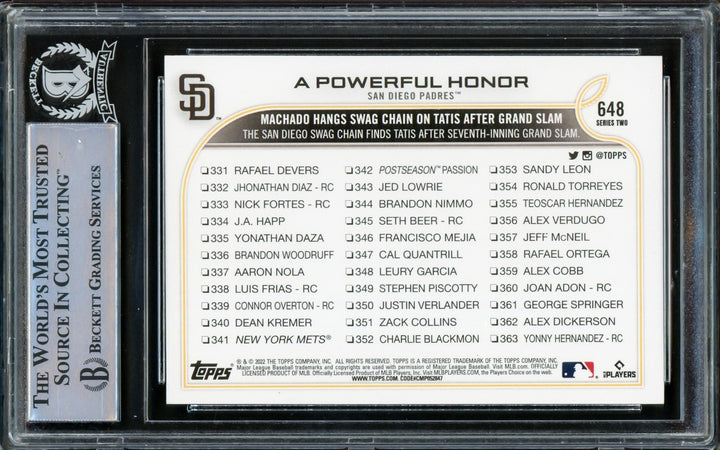 Fernando Tatis Jr. Signed 2022 Topps Card #648 San Diego Padres Beckett