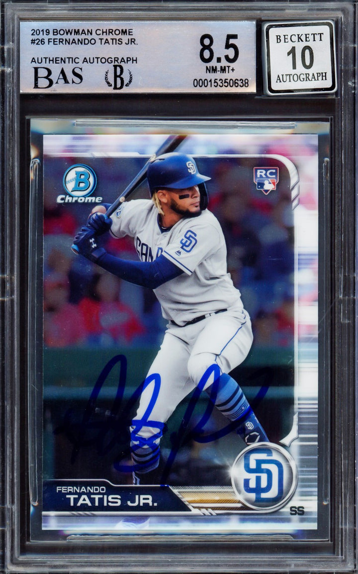 Fernando Tatis Jr. Signed 2019 Bowman Chrome RC 26 Padres BGS 8.5 Sig 10 Beckett