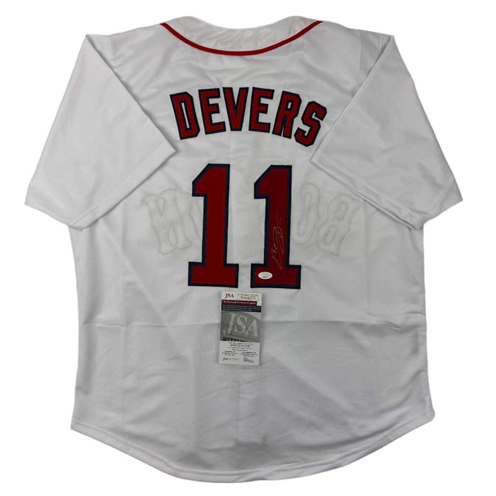 Autographed/Signed Rafael Devers Boston White Baseball Jersey JSA COA