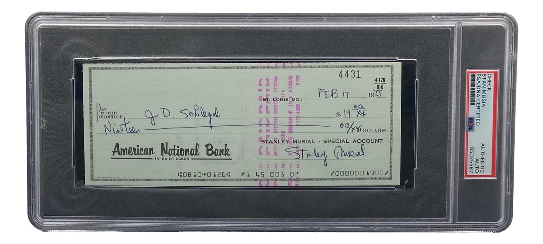 Stan Musial St. Louis Cardinals Signed  Bank Check PSA/DNA 85025587