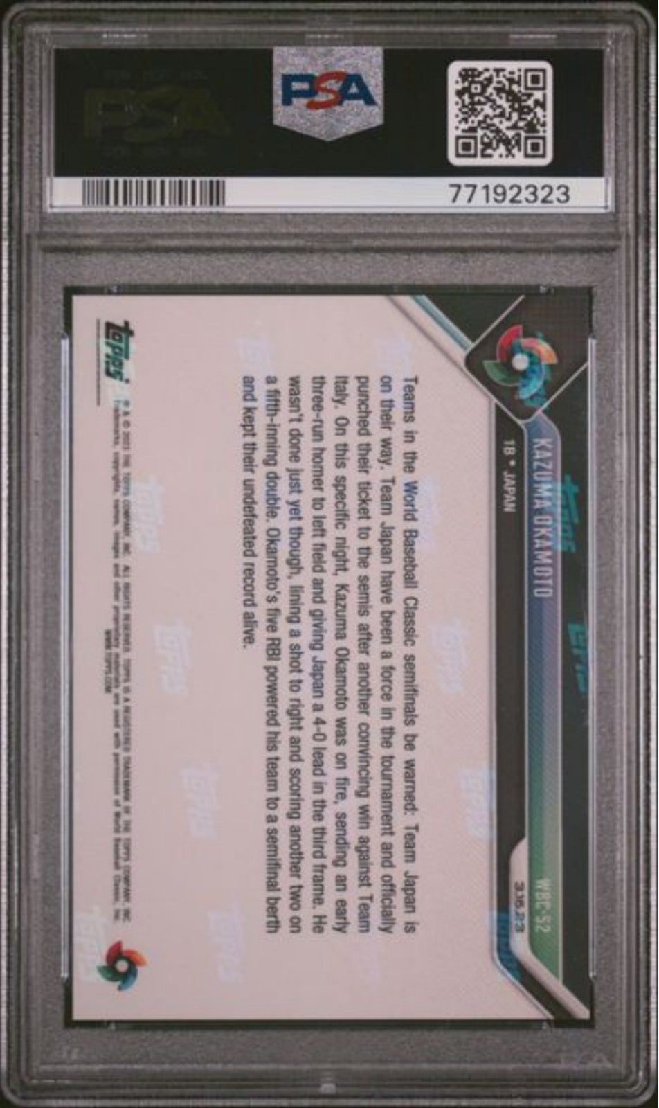 Graded 2023 Topps Now Kazuma Okamoto #WBC52 Rookie RC Card PSA 10 Gem Mint