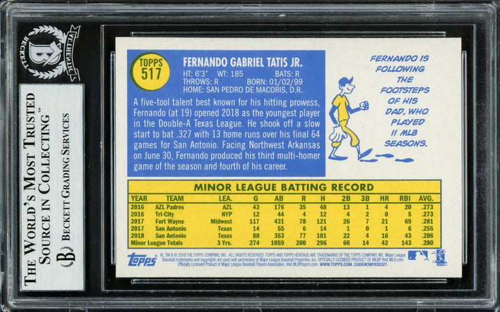 Fernando Tatis Jr. Signed 2019 Topps Heritage RC #517 San Diego Padres Beckett