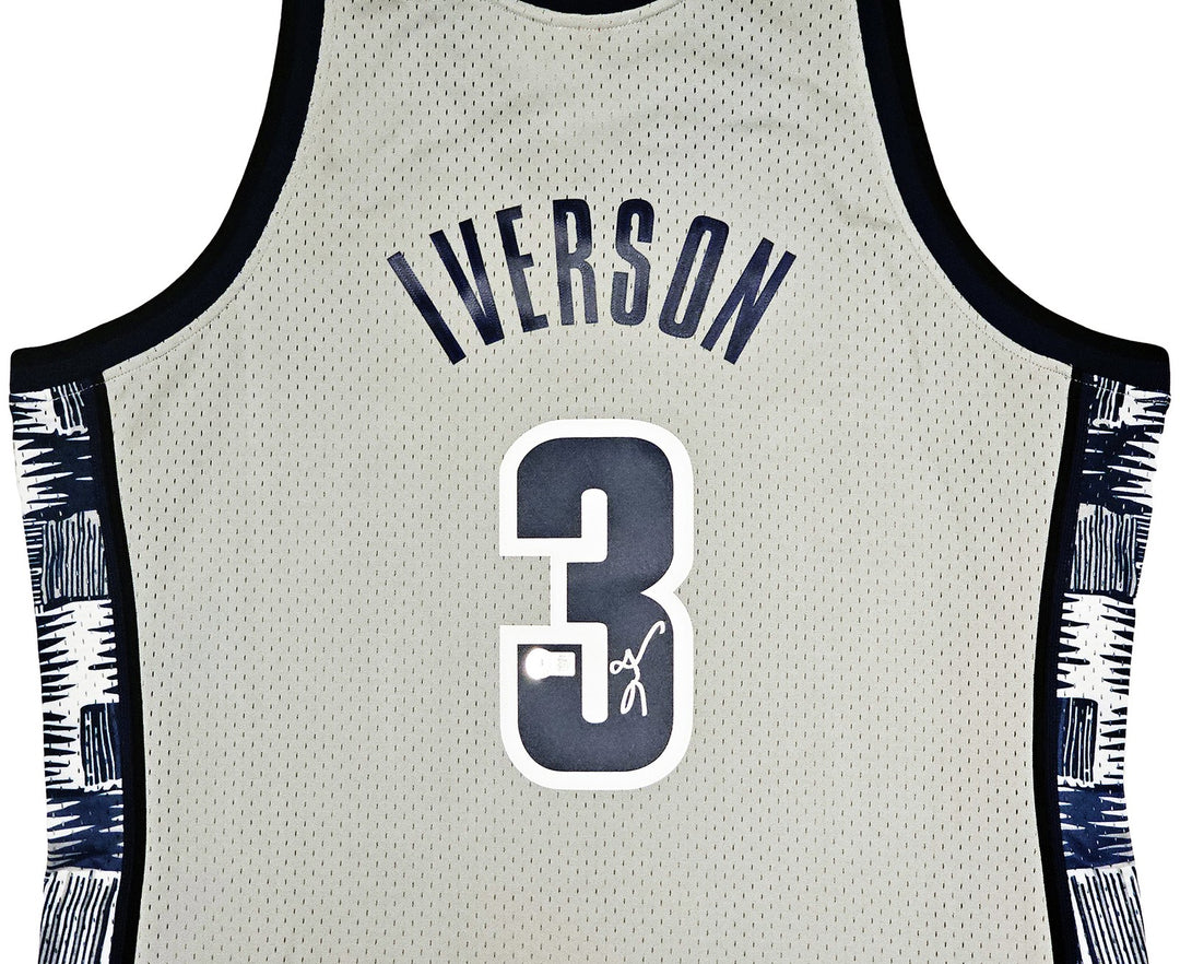 Georgetown Hoyas Allen Iverson Auto Grey Mitchell Ness 95 College Jersey XL BAS