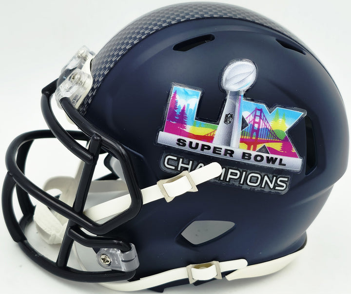 Grey Zabel Signed Seahawks Blue SB LX Champions Logo Speed Mini Helmet MCS Holo