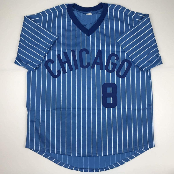 Autographed/Signed Andre Dawson Chicago Blue Pinstripe Jersey JSA COA