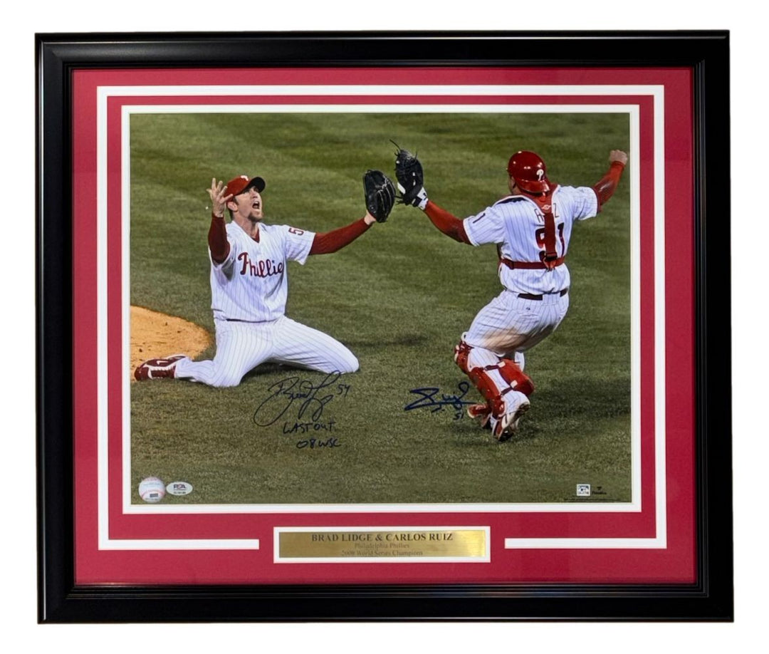 Brad Lidge Ruiz Signed Framed Phillies 08 World Series Photo Last Out PSA/DNA