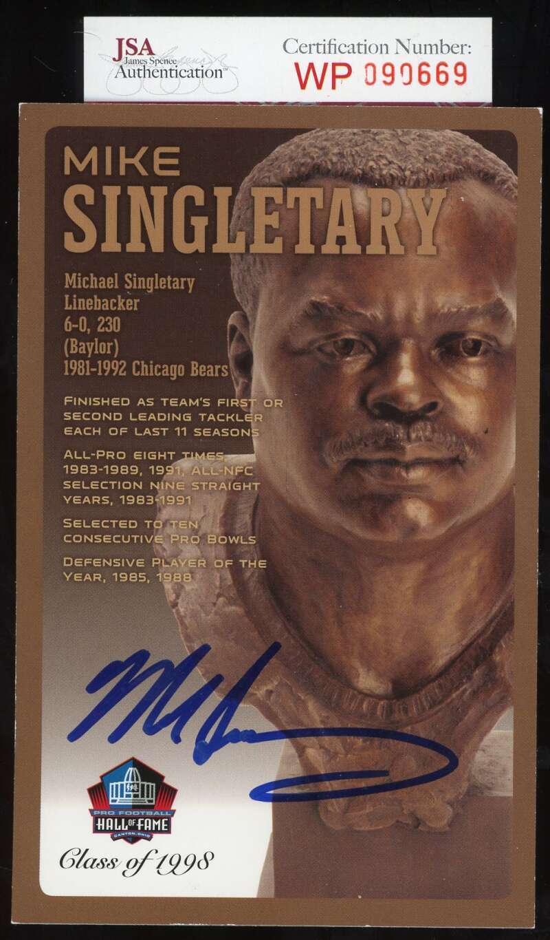 Mike Singletary JSA COA Signed Hall of Fame Bust Postcard Autograph