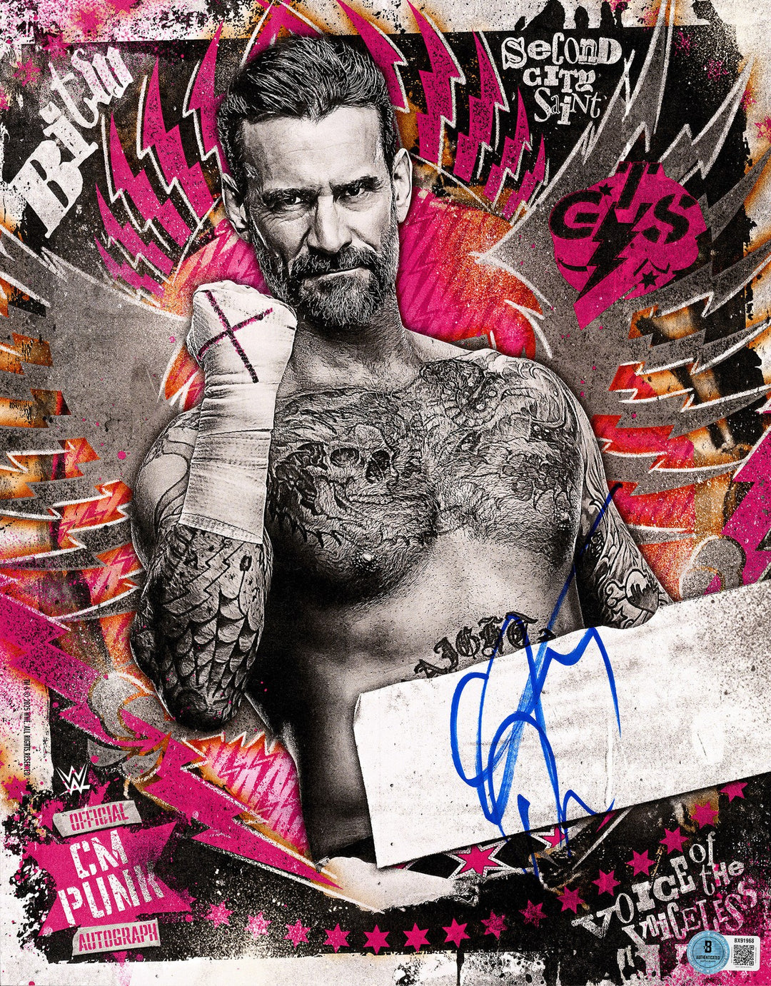 CM Punk Signed 11x14 Photo WWE Second City Saint Beckett BAS QR