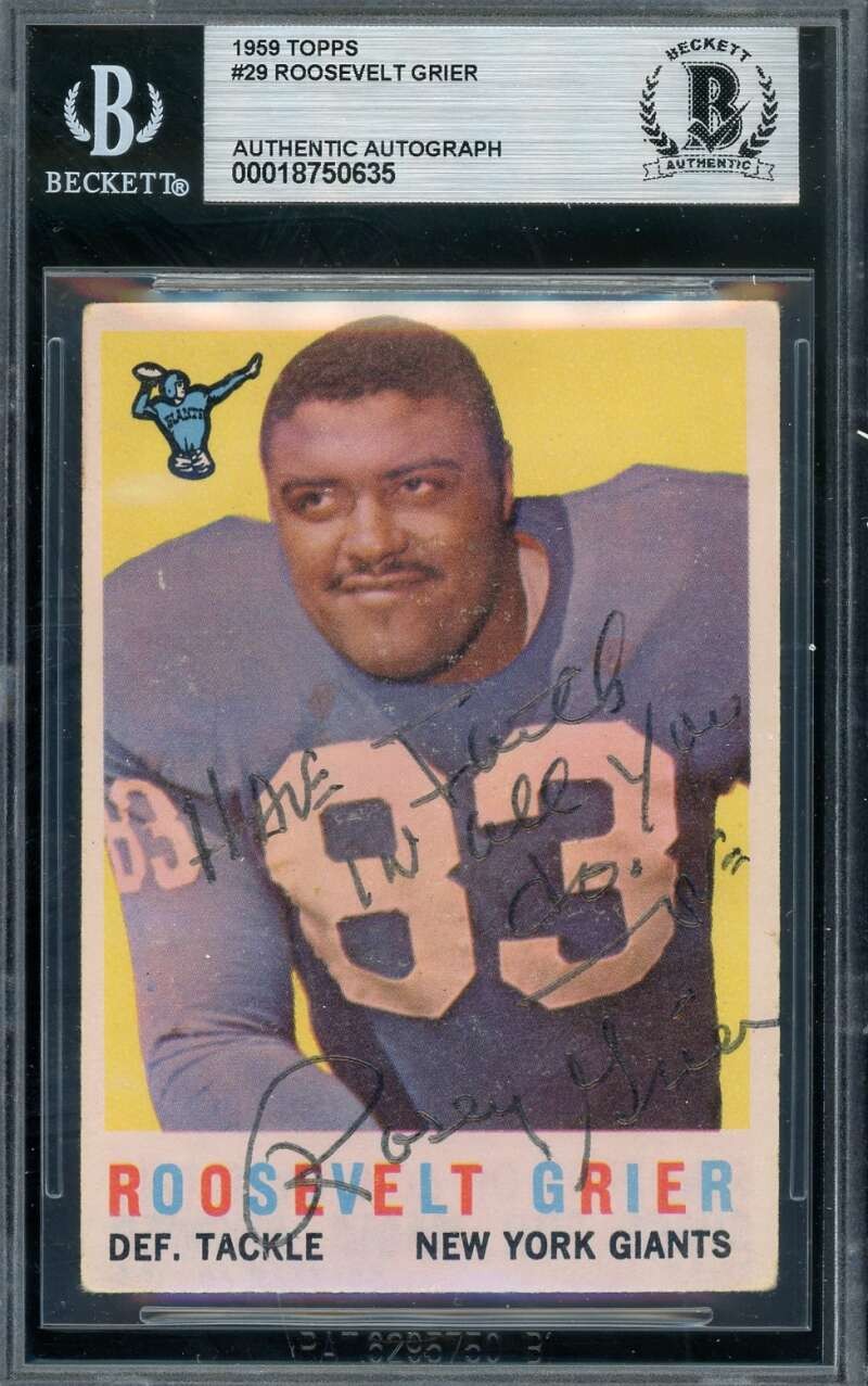 Roosevelt Grier Beckett BAS Vintage Signed 1959 Topps Autograph Giants