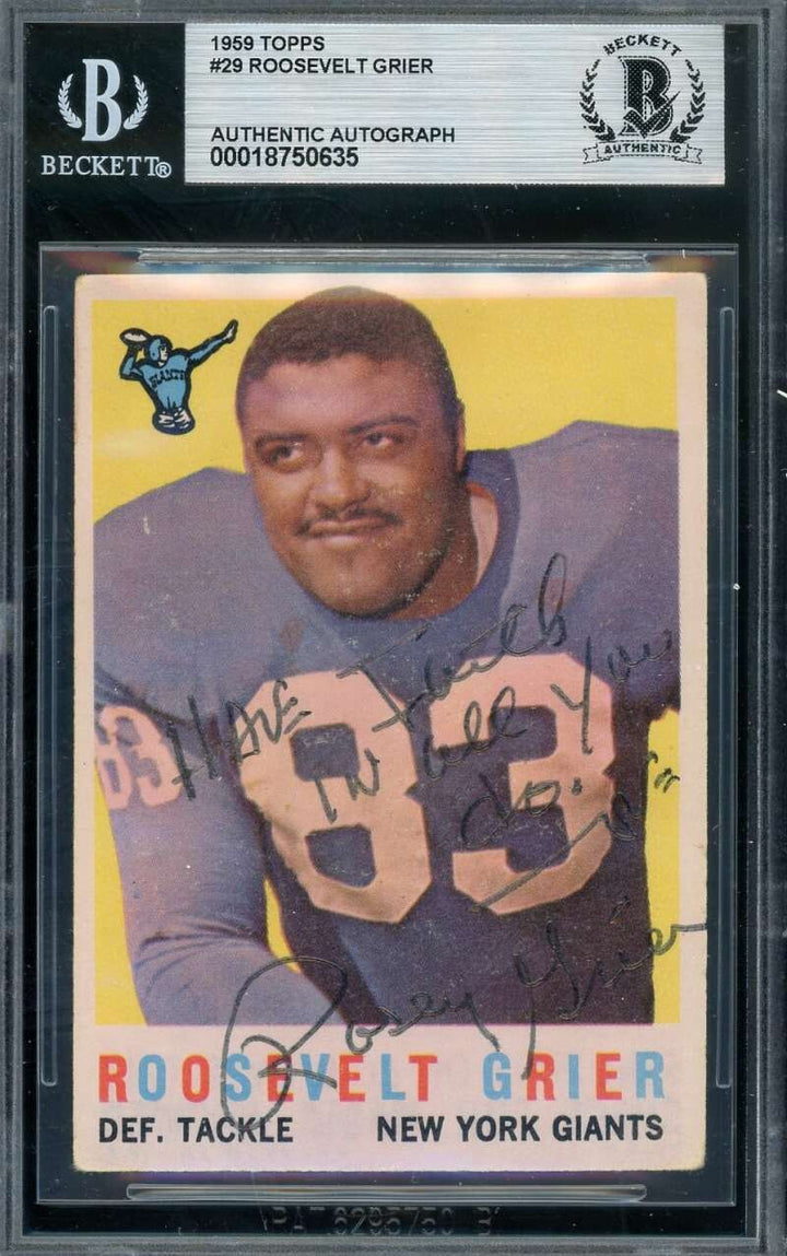 Roosevelt Grier Beckett BAS Vintage Signed 1959 Topps Autograph Giants